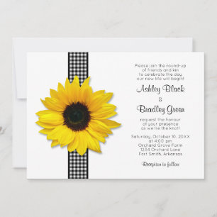 Sunflower Gingham Check Ribbon Wedding Invitation