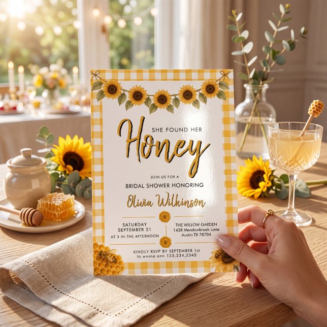 Sunflower Gingham Honey Bee Bridal Shower Invite (Creator Uploaded)