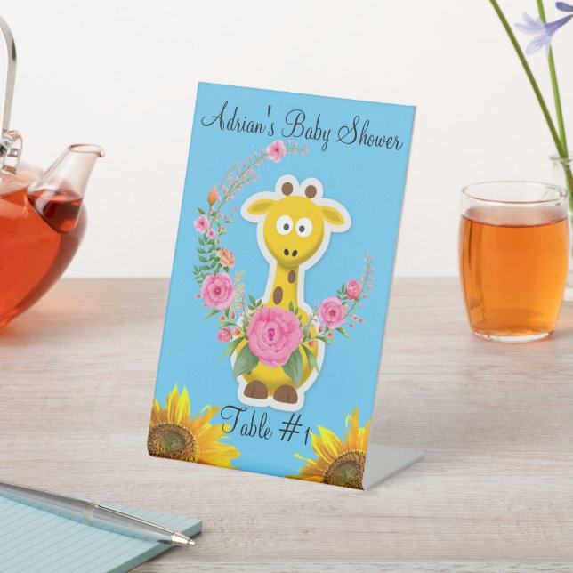Sunflower Giraffe Floral Rose Pedestal Sign (In SItu)
