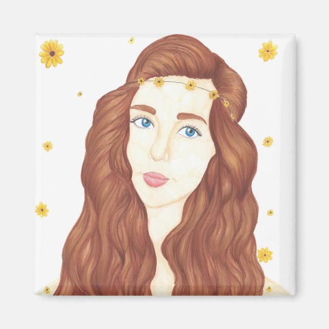 Sunflower Girl - 2 Inch Square Magnet (Front)