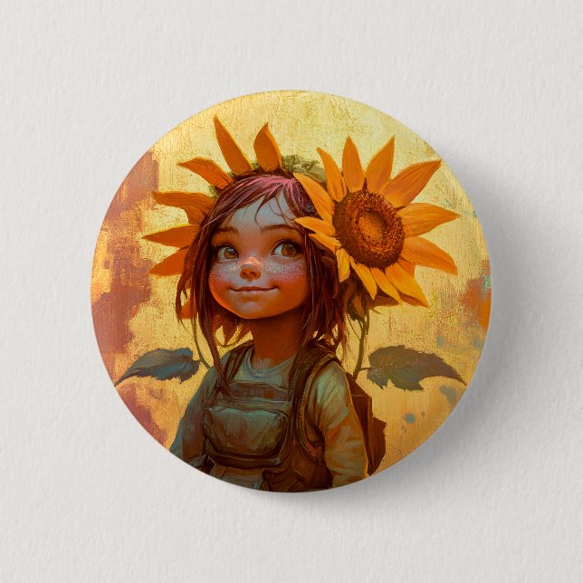 Sunflower Girl 6 Cm Round Badge (Front)