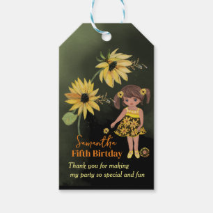 Sunflower Girl Black Birthday Thank You Gift Tags