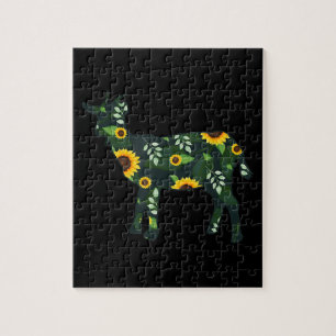 Sunflower Girl Floral Goat Kid Hawaiian Jigsaw Puzzle