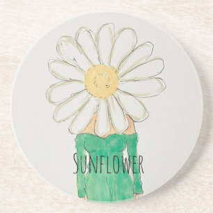 Sunflower Girl Green Dress Coaster