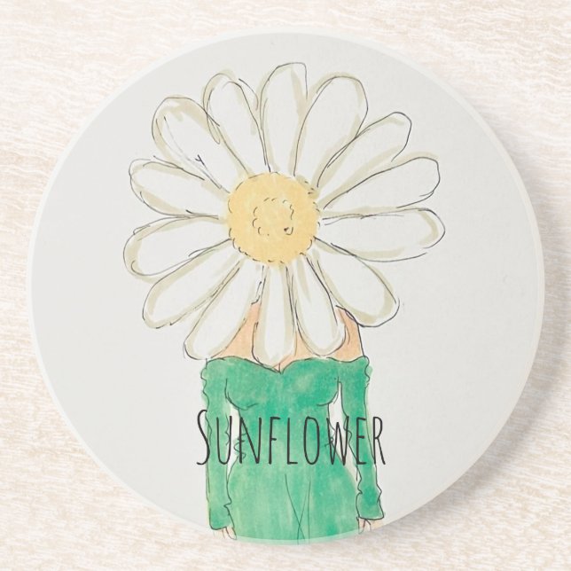 Sunflower Girl Green Dress Coaster (Front)