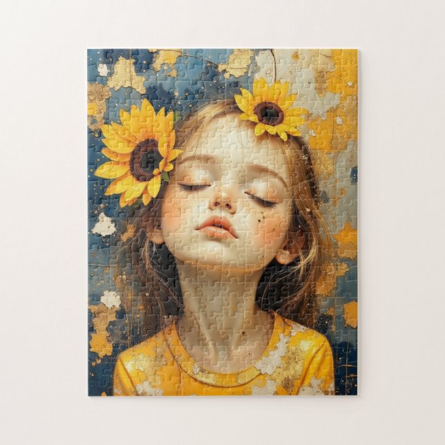 sunflower girl painted jigsaw puzzle (Vertical)