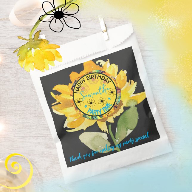 Sunflower Girl Party Birthday Black Favour Bags (Sunflower Girl Party Birthday Black Favor Bag)