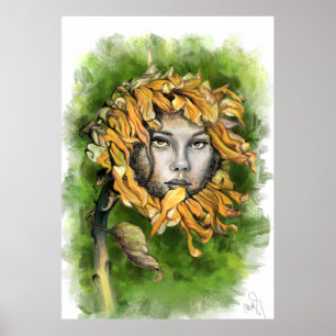 Sunflower Girl Surrealism Poster Print - Painting