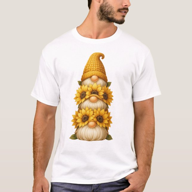 Sunflower Gnome Hidden Smiles Beneath the Golden  T-Shirt (Front)