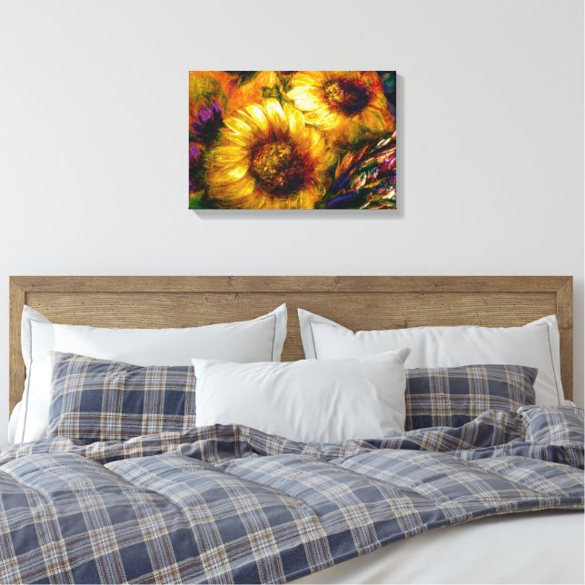 "Sunflower Gold" 18" x 12"  Canvas Print (Insitu(Bedroom))
