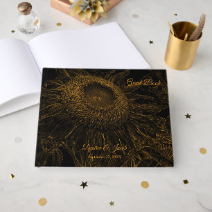 Sunflower Gold Black Floral Art Elegant Guest Book