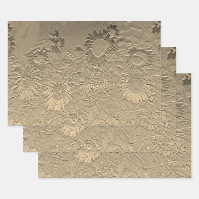 Sunflower Gold Floral Chic Design Decoupage Wrapping Paper Sheet (Set)