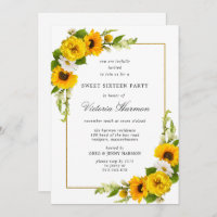  Sunflower Gold Frame Sweet 16 Party