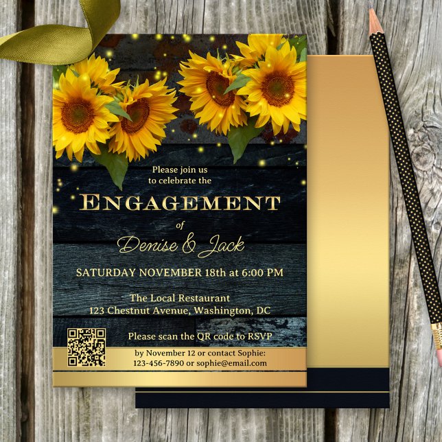 Sunflower Gold Green Rustic Engagement Invitation (Creator Uploaded)