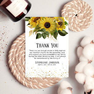 Sunflower & Gold Heart Photo Symapthy Thank You Card