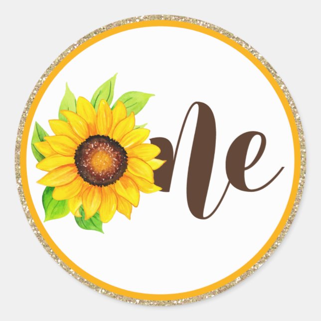 Sunflower & Gold ONE Baby Girl 1st Birthday Party Classic Round Sticker (Front)