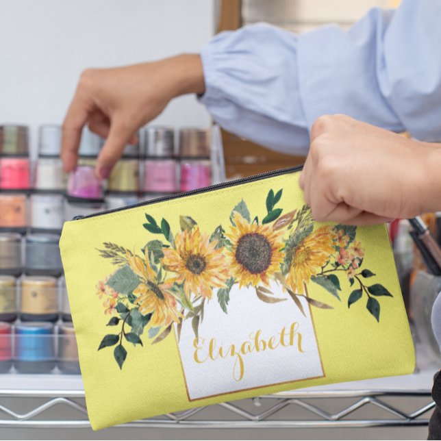 Sunflower Gold Personalised Floral Flower Accessory Pouch (Creator Uploaded)