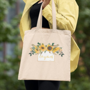 Sunflower Gold Personalised Floral Flower Tote Bag