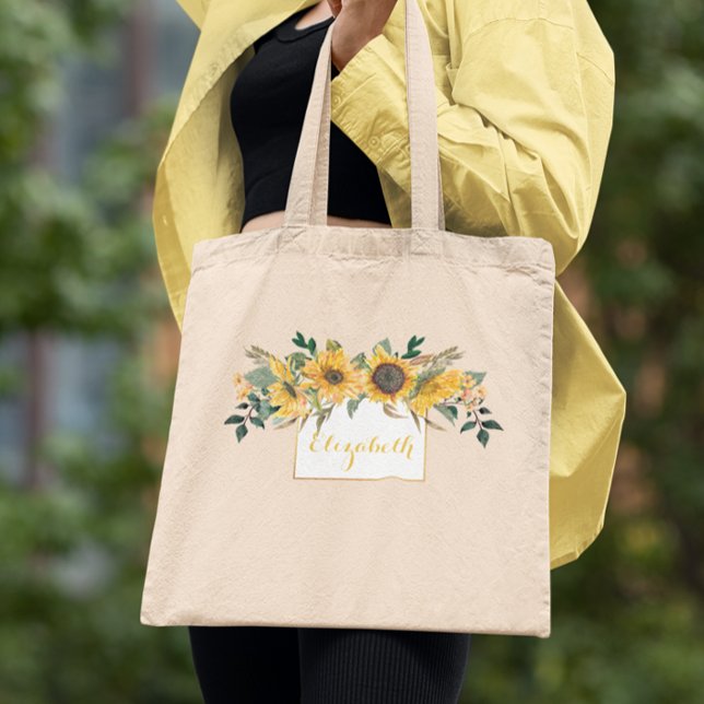 Sunflower Gold Personalized Floral Flower Tote Bag (Creator Uploaded)
