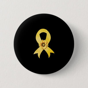 Sunflower Gold Ribbon Childhood Cancer Awareness 6 Cm Round Badge