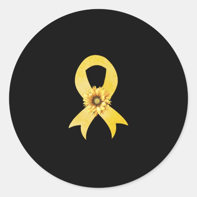Sunflower Gold Ribbon Childhood Cancer Awareness Classic Round Sticker (Front)