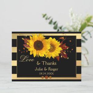 Sunflower Gold Stripe Photo Wedding Thank You Card