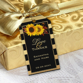 Sunflower Gold Striped Wedding Gift Tag
