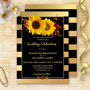 Sunflower Gold Striped Wedding Invitation
