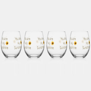 Sunflower Gold You Are My Sunshine,  Stemless Wine Glass