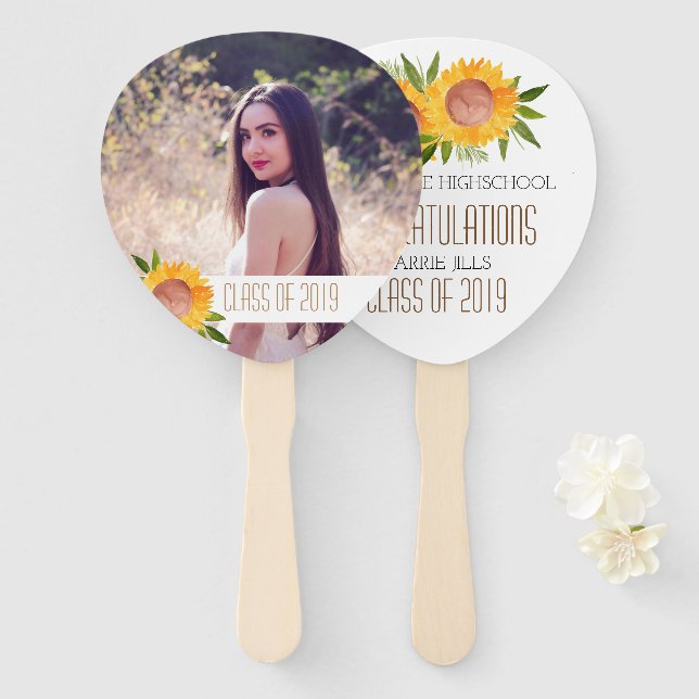 Sunflower graduation party congratulations fan (Front and Back)