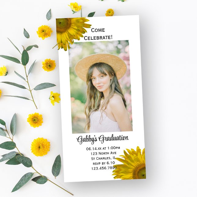 Sunflower Graduation Party Invitation Photo Card (Creator Uploaded)
