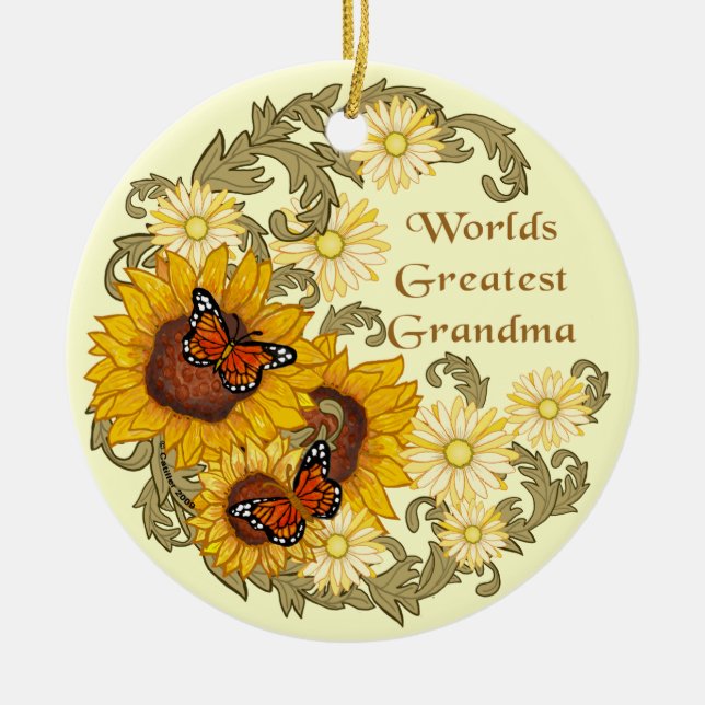 Sunflower Grandma  Ceramic Tree Decoration (Front)
