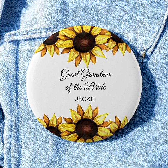 Sunflower Great Grandma of The Bride Floral 6 Cm Round Badge (Creator Uploaded)