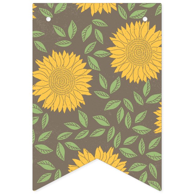 Sunflower Green Leaves Pretty Flowers Natural Bunting (First Flag)