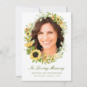 Sunflower Green Script Cross Photo Funeral Thank You Card