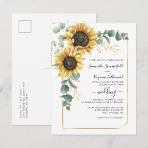 Sunflower Greenery Botanical Geometric Invitation Postcard