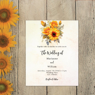 Sunflower greenery budget wedding invitation flyer