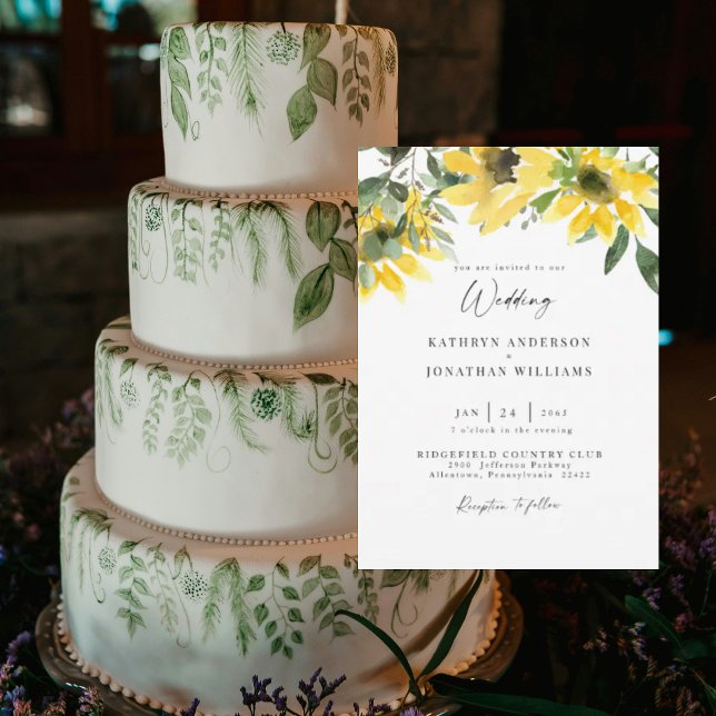 Sunflower Greenery Elegant  Wedding No Parents Invitation (Creator Uploaded)