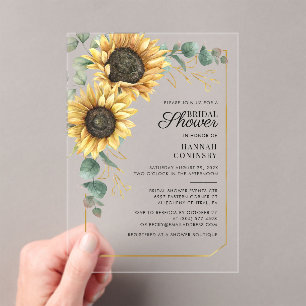 Sunflower Greenery Floral Bridal Shower Acrylic Invitations