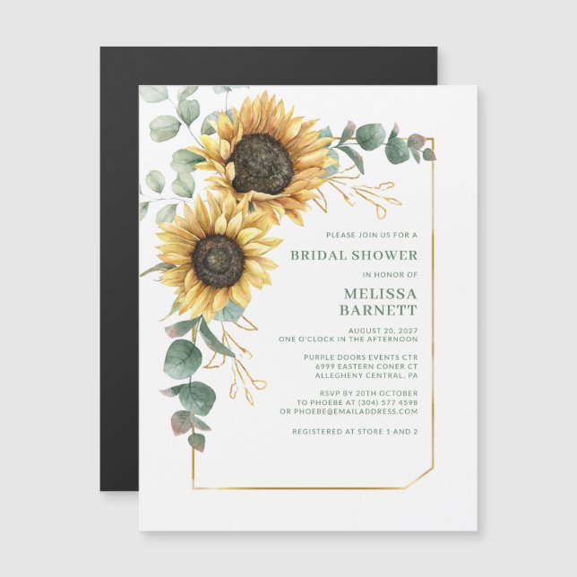 Sunflower Greenery Floral Bridal Shower Invitation (Front/Back)