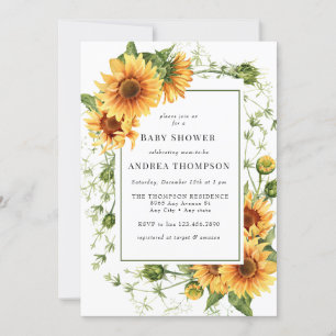 Sunflower Greenery   Rustic Baby Shower Invitation