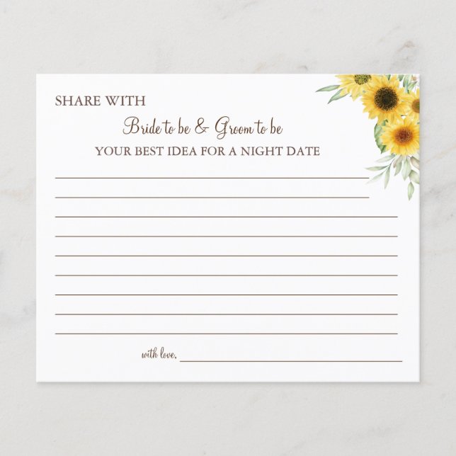 Sunflower greenery share a date night idea card (Front)
