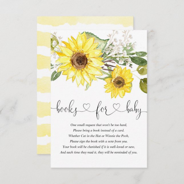 Sunflower greenery white yellow books for baby enclosure card (Front/Back)
