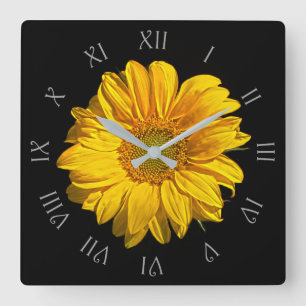 Sunflower Grey Script Roman Numbers wccn Square Wall Clock