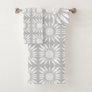 Sunflower Grey White Tile Pattern Bath Towel Set