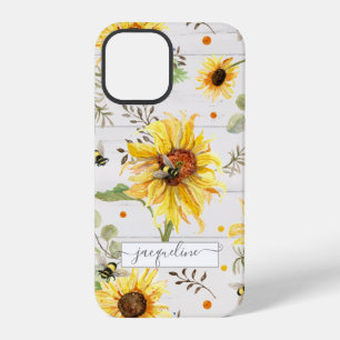 Sunflower Grey Yellow Bumble Bee Rustic Script iPhone 12 Pro Case