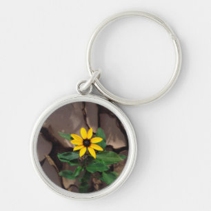 Sunflower growing from Cracked Mud Key Ring