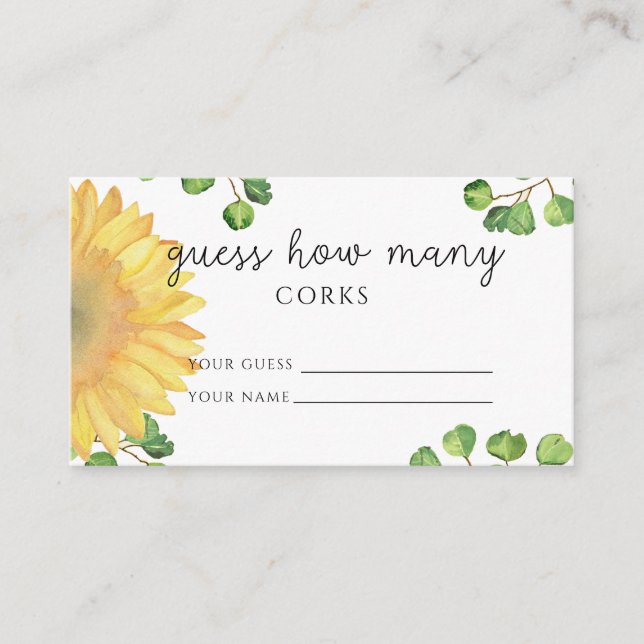 Sunflower guess how many corks bridal game enclosure card (Front)