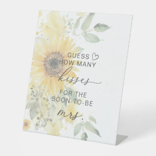 Sunflower Guess How Many Kisses Bridal Shower Game Pedestal Sign