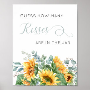 Sunflower Guess How Many Kisses Shower Poster